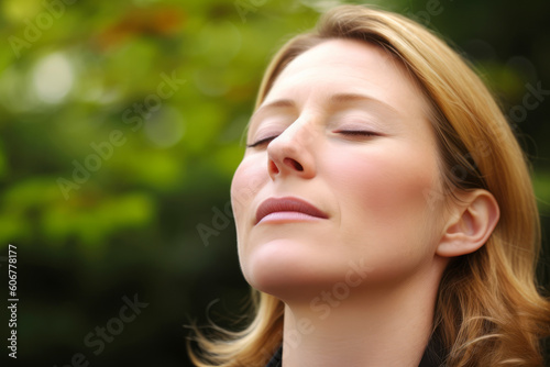 Close up portrait of a beautiful young woman with closed eyes  outdoors