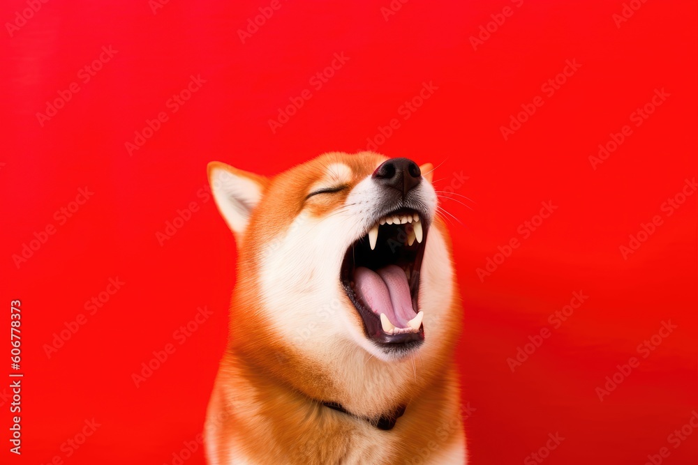 Fiery Shiba Inu on Red Background Fiery Shiba Inu on Red Background