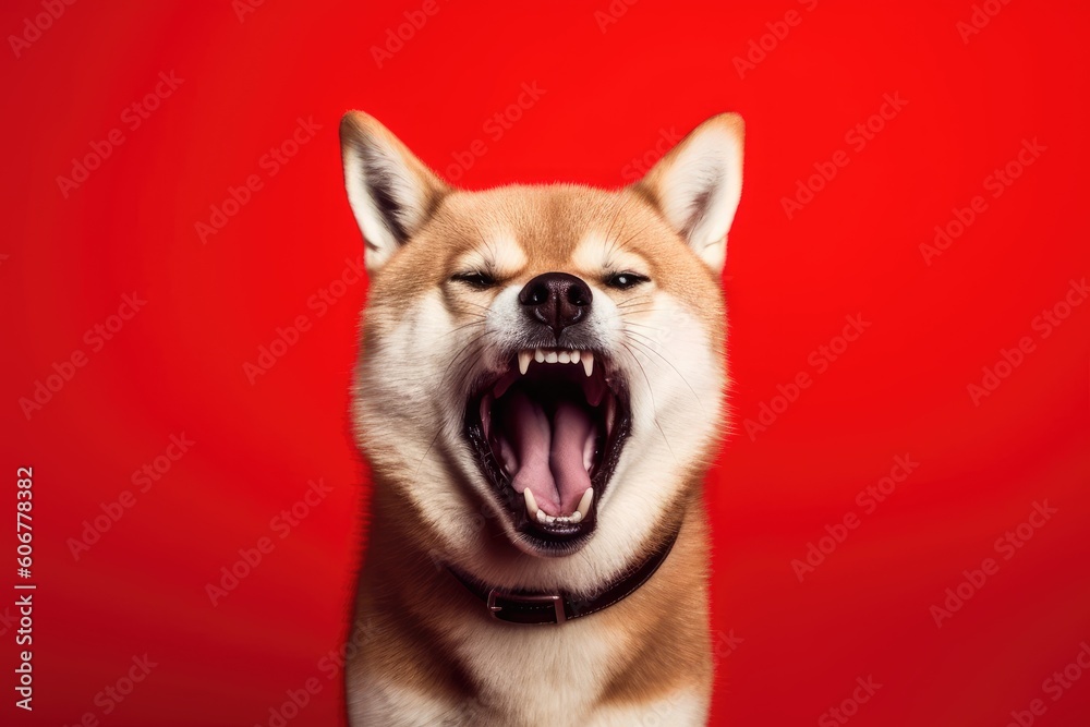 Fiery Shiba Inu on Red Background Fiery Shiba Inu on Red Background