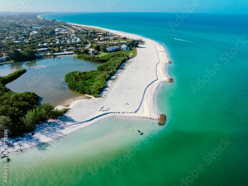 Aerial view of Longboat Key town surrounded by buildings and water photo