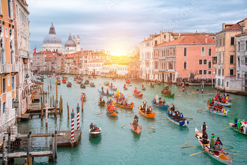 Grand Canal with gondolas in Venice, Italy