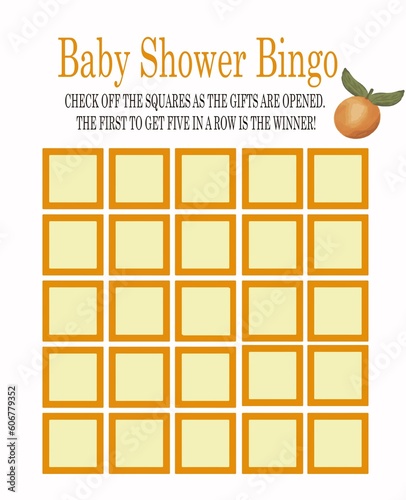 Little Cutie Citrus Orange Baby Shower Bingo Game
