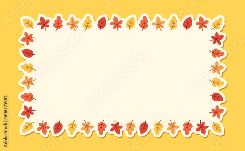 Rectangle autumn frame made of leaves. Modern vector illustration. Halloween, Thanksgiving fall border template.