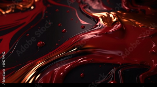 Abstract dark red liquid and Black melting glass texture background.