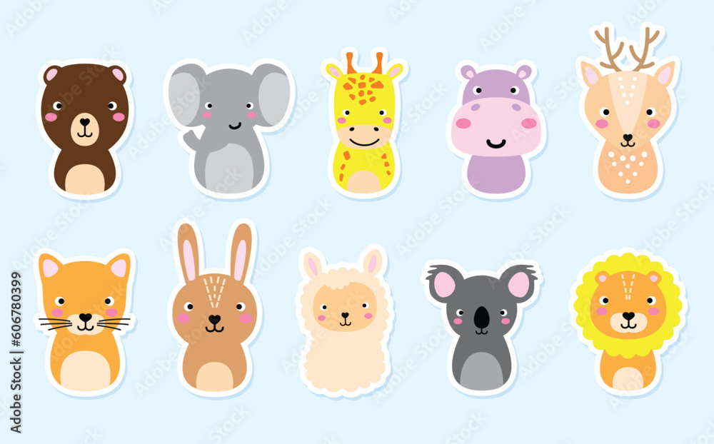 Adorable set of cute full editable portraits of animals. Adorable set of cute full editable portraits of animals.