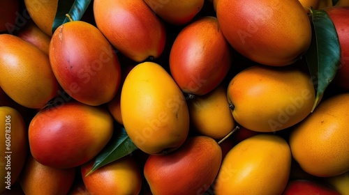Lots of Indian Alphonso mangoes, Summer season mango fruit, Generative AI photo