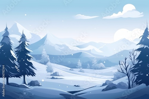 Snowy landscape background in shades of blue and white. Generative ai © Marius