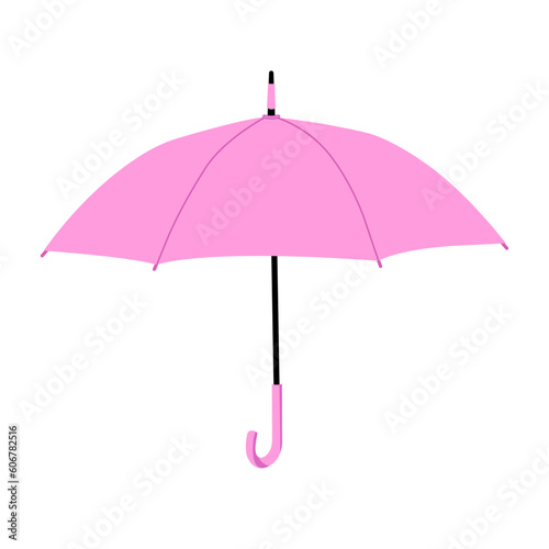 Pink, opened umbrella, close-up, isolated, on a transparent and white background. Icon, element for design decoration. Vector illustration, image, graphic design.