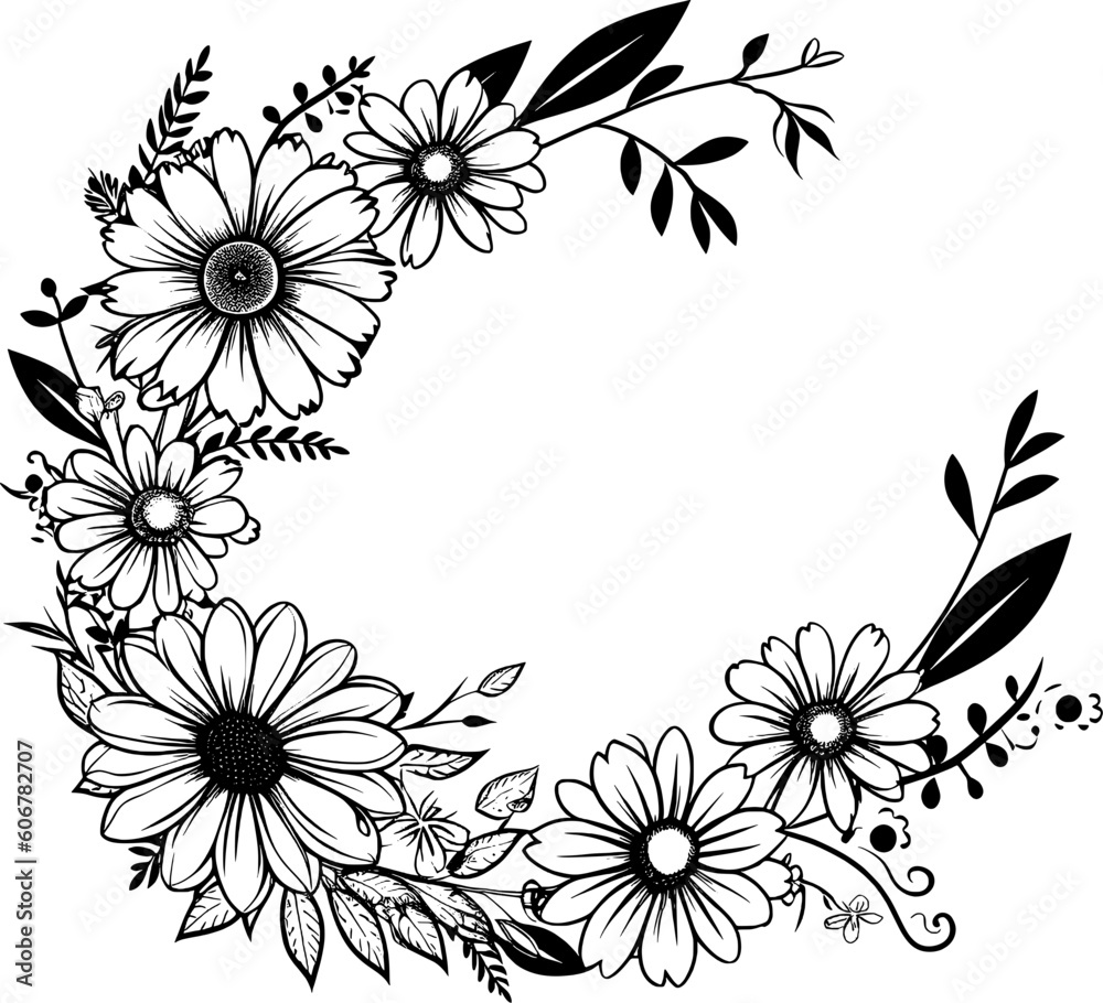 Daisy Flower Wreath Line Art Daisy Flower Wreath Line Art