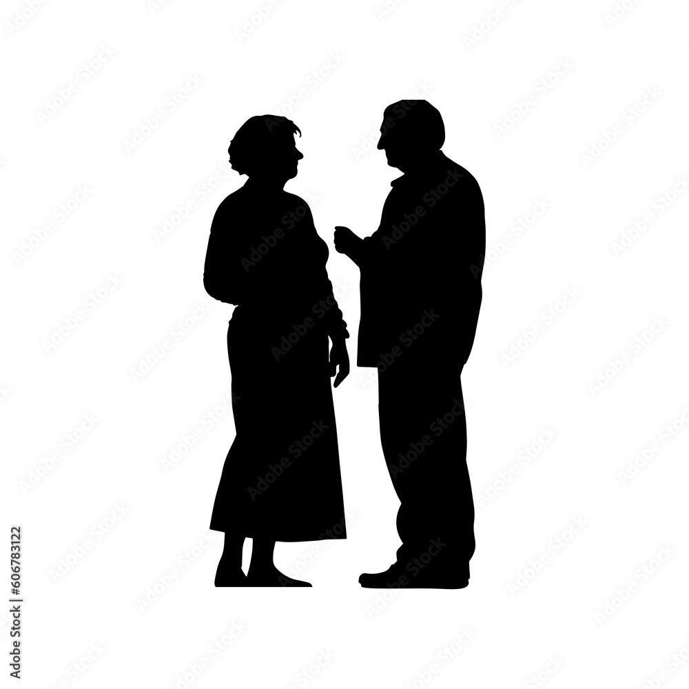 Vector illustration. Silhouette of an elderly man and woman. Husband and wife. Pensioners.