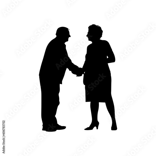 Vector illustration. Silhouette of an elderly man and woman. Husband and wife. Pensioners.