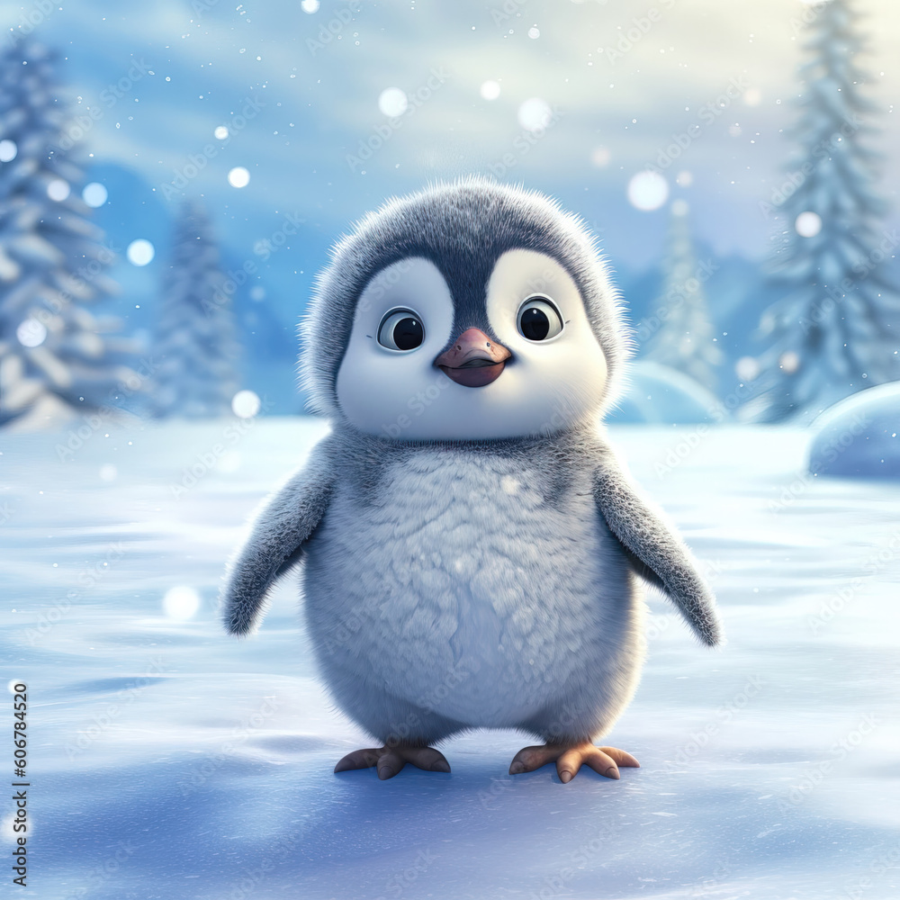 3d rendering of a cute penguin in the winter forest 3d rendering of a cute penguin in the winter forest