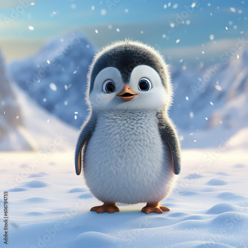 3d render of a cute penguin standing in the snow