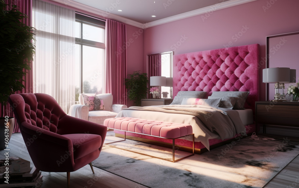 Luxury Magenta Bedroom with Marble Accents, Generative AI
Luxury Magenta Bedroom with Marble Accents, Generative AI