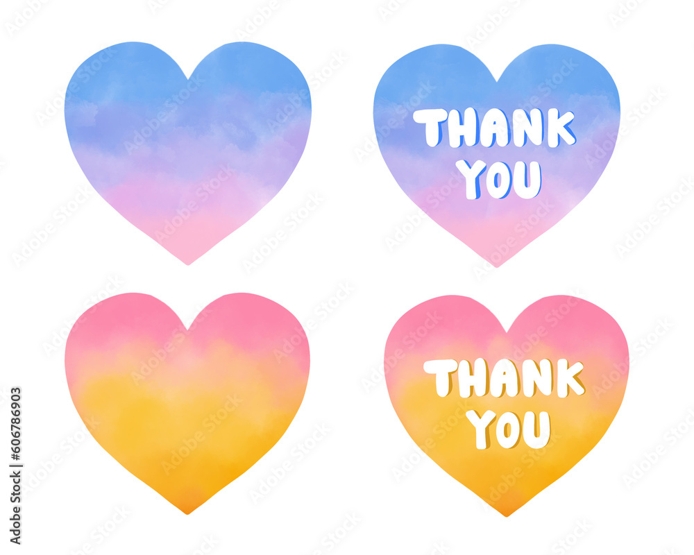 Thank you with colorful heart set on white background 