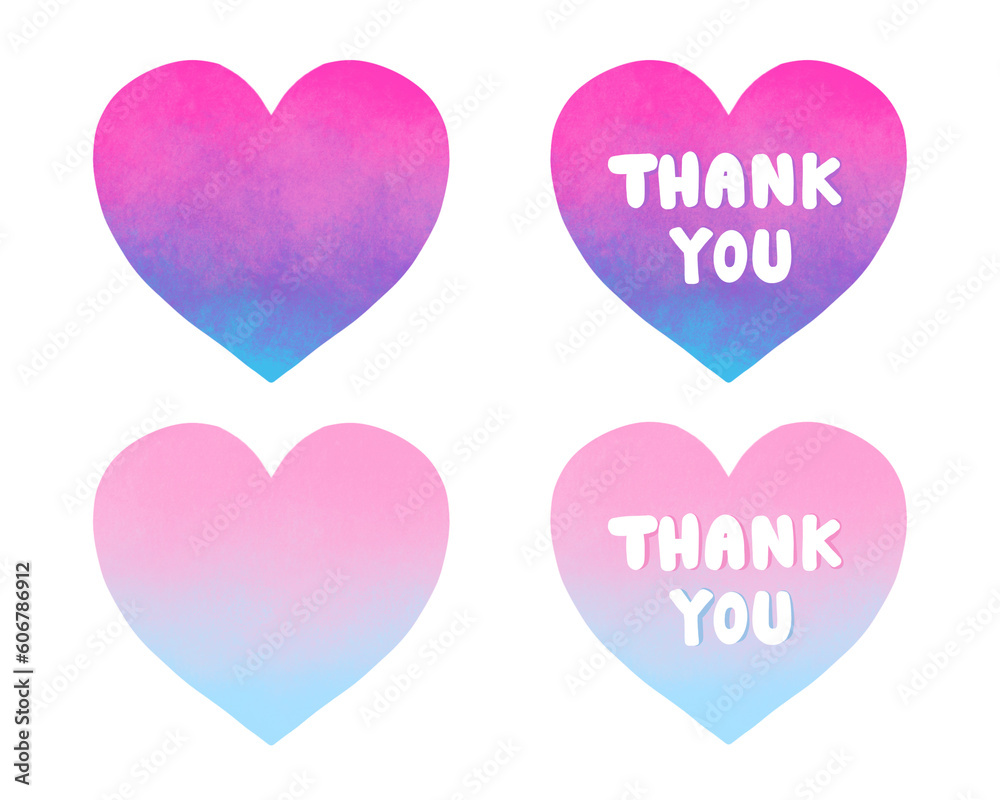 Thank you with colorful heart set on white background 