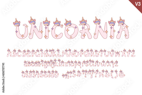 Handcrafted Unicornia Letters. Color Creative Art Typographic Design