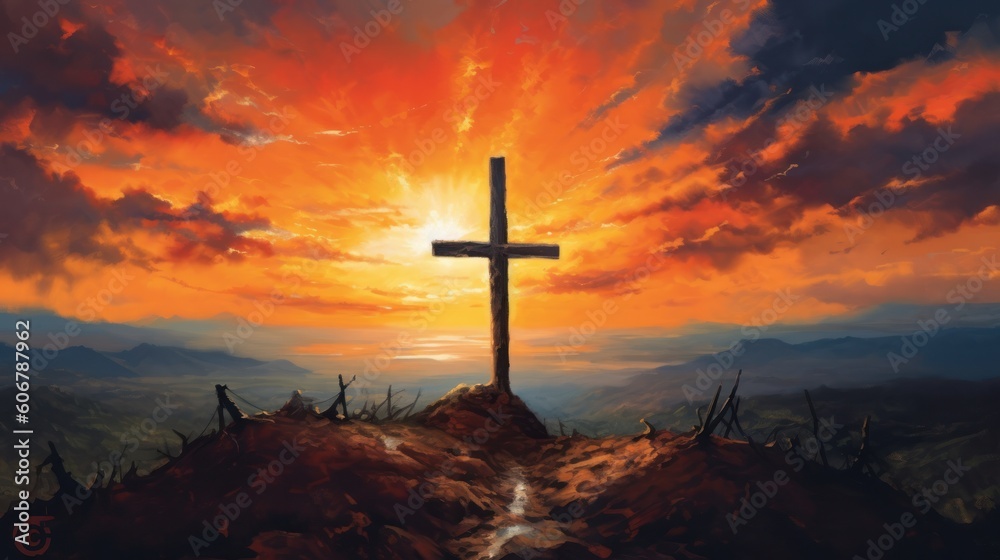 Cross with background bright sunset