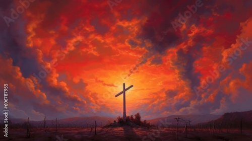 Cross with background bright sunset