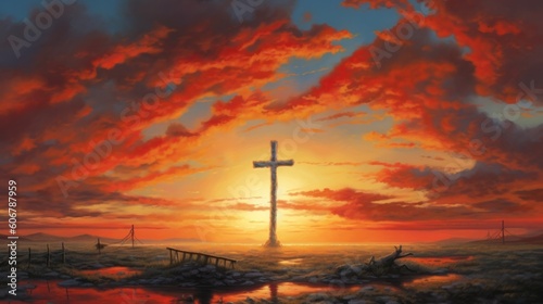 Cross with background bright sunset