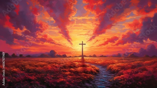 Cross with background bright sunset