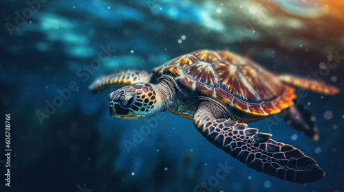 Turtle swimming in the warm waters of the Pacific Ocean