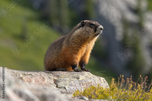 Yellow-bellied Marmot Standing on Rock