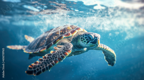 Turtle swimming in the warm waters of the Pacific Ocean