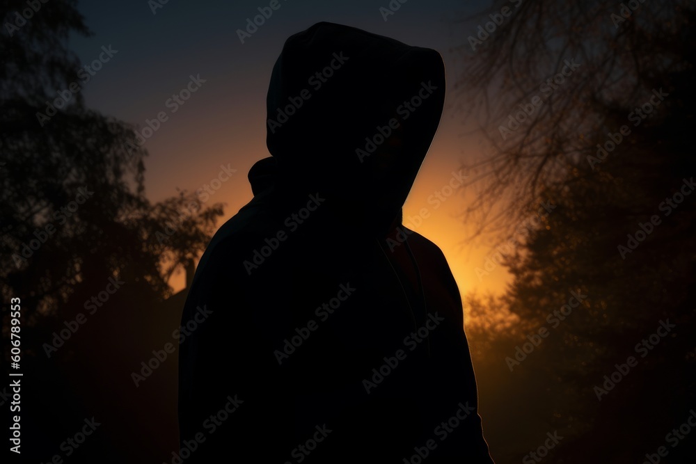 Silhouette of man in hoody, Generative ai Silhouette of man in hoody, Generative ai