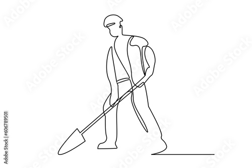 one mine worker hard work line art