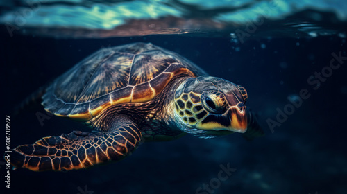 Turtle swimming in the warm waters of the Pacific Ocean