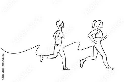 young fit women activity sport running group lifestyle line art