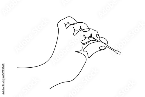 person holding ear stick health cleaning line art