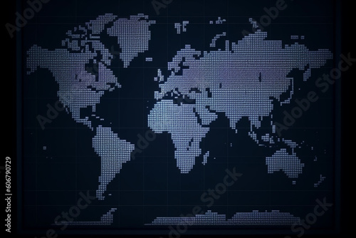 World Map on digital pixelated display