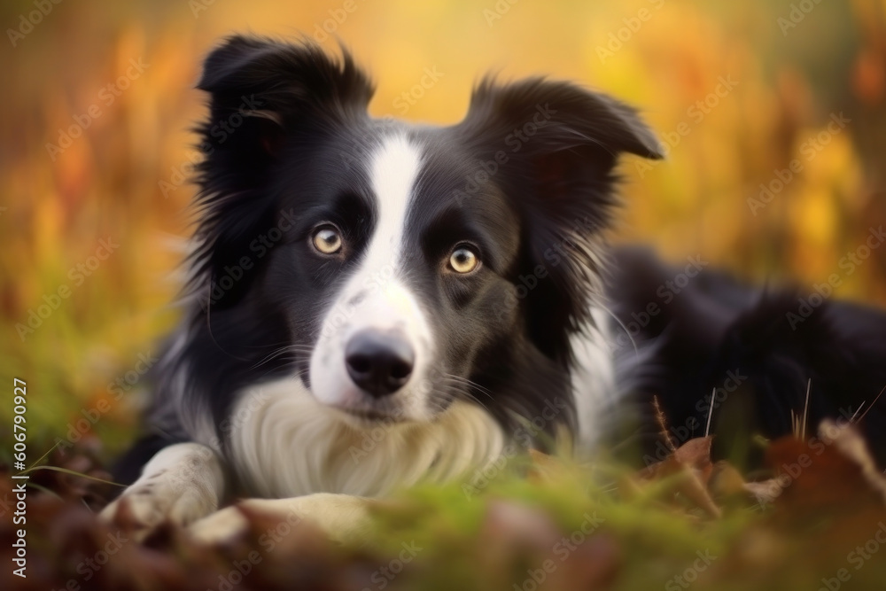 Border Collie laying in field- Generative Ai