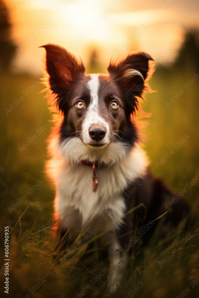 Border Collie photo with the sun behind - Generative Ai