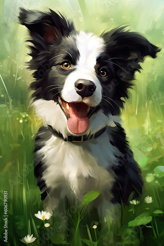 Border Collie cute anime illustration - Generative Ai