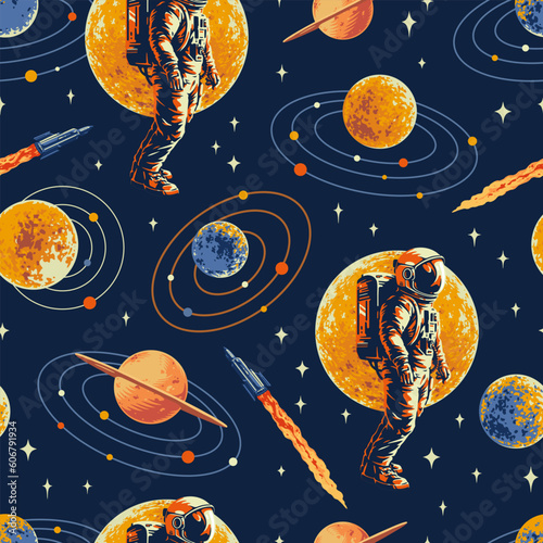 Space adventure pattern seamless colorful