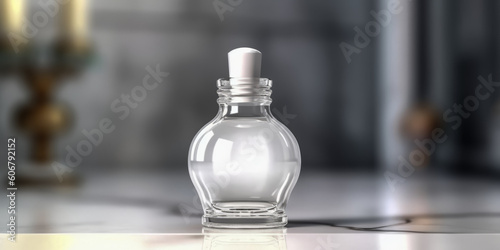 A white glass dropper bottle with a white lid was photographed on a white background - generative ai.