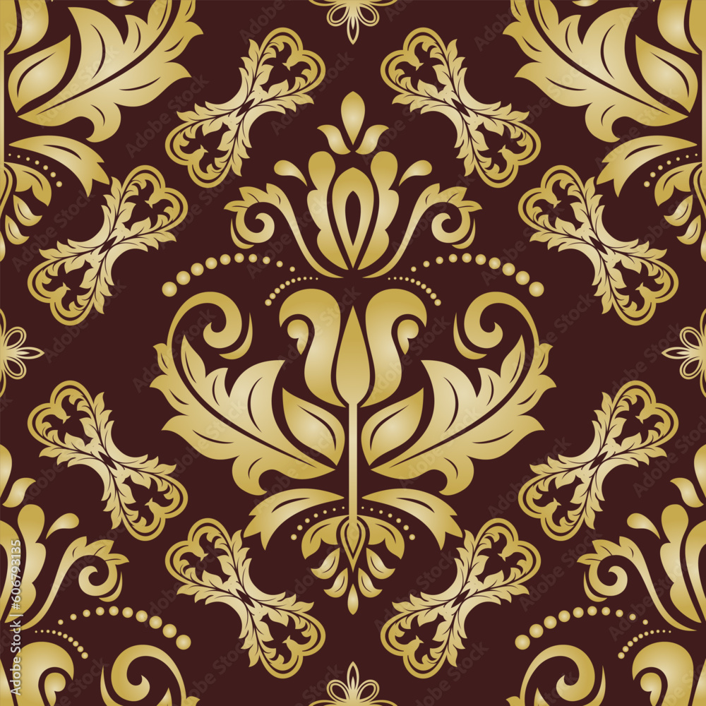 Orient vector classic pattern. Seamless abstract brown and golden background with vintage elements. Orient pattern. Ornament for wallpapers and packaging