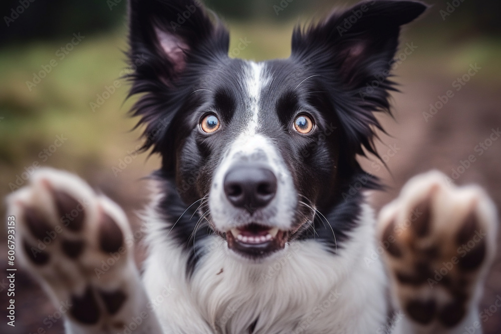 image of a cute border collie begging with paws. Generative AI