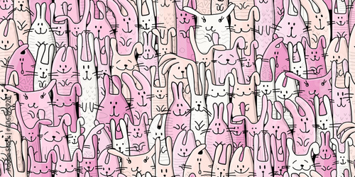 Funny Bunnies family. Seamless pattern background with Rabbits. Symbol of 202...