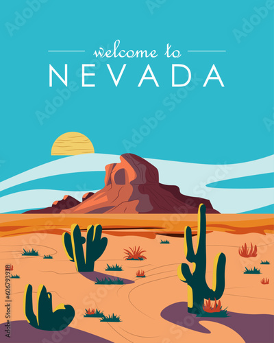 Nevada desert travel retro poster