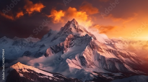 Snowy mountain at sunset © osama