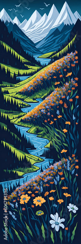 Norway spring meadows landscape. AI generated illustration