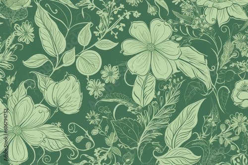 Seamless floral background green, Generative ai