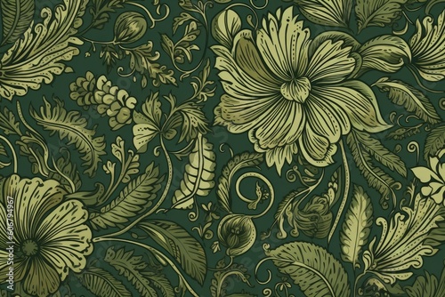 Seamless floral background green, Generative ai