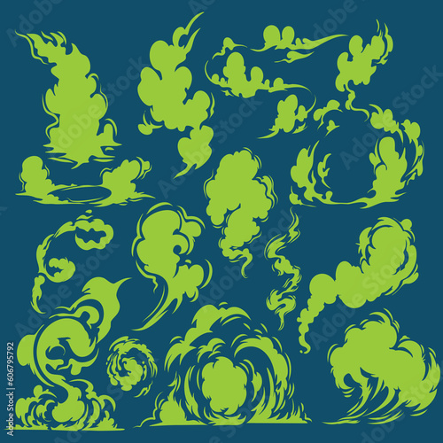Set of smoke vector illustration elements, backgrounds, frames, effects, layouts. Vector eps. smoked. Greensmoke. Smoke illustration. graphic resources