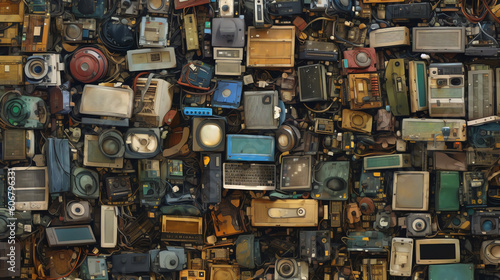 The visualization of e-waste background wallpaper. generative AI photo