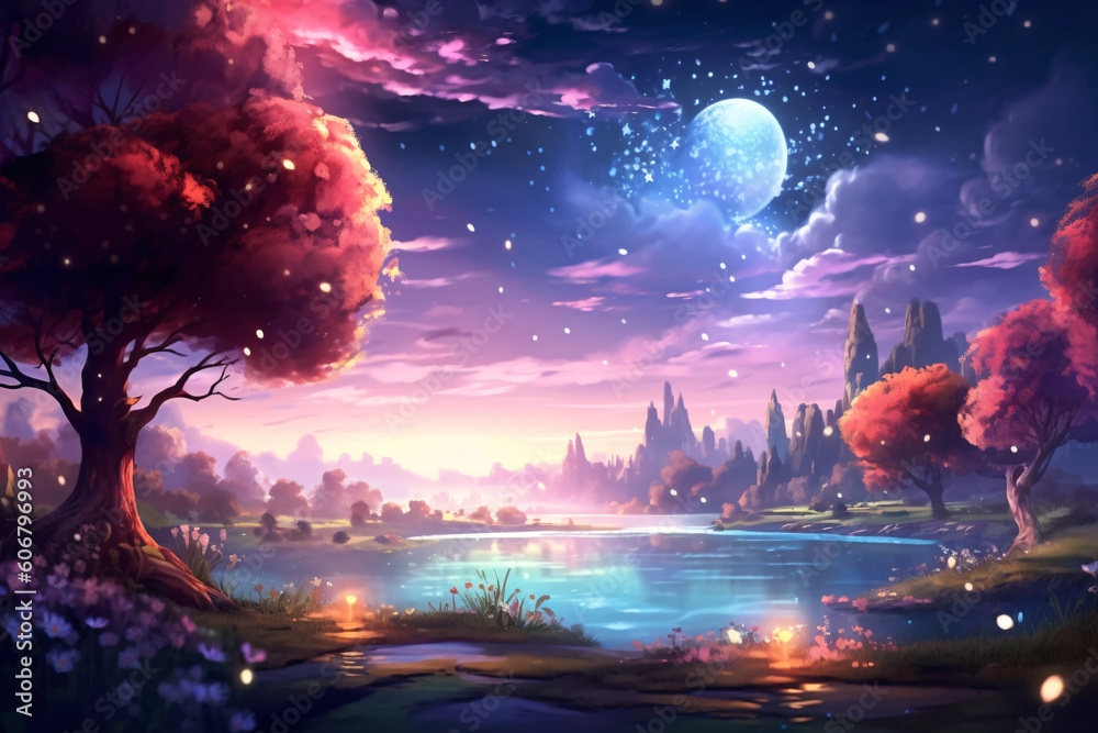 Like a dream like oil painting, the most ideal environment, fantasy fairy tale scenery